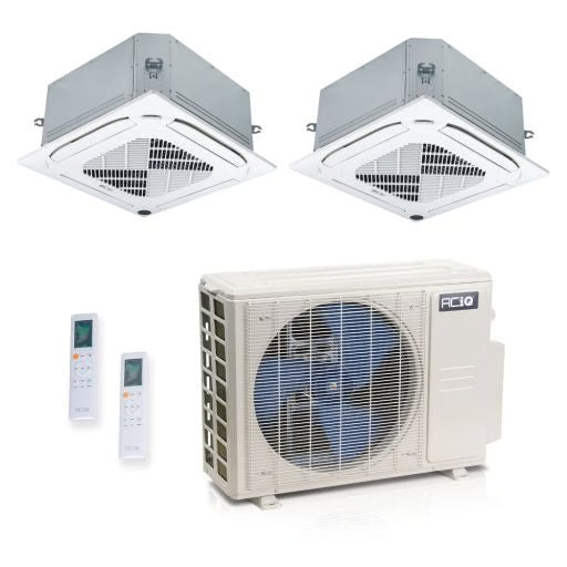 18,000 BTU 25.1 SEER2 ACiQ Standard 2-Zone Ceiling Cassette Mini Split System | R454B | 230v - 12+12