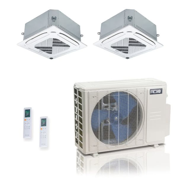 27,000 BTU 25 SEER2 ACiQ Standard 2-Zone Ceiling Cassette Mini Split System | R454B | 230v - 9+12