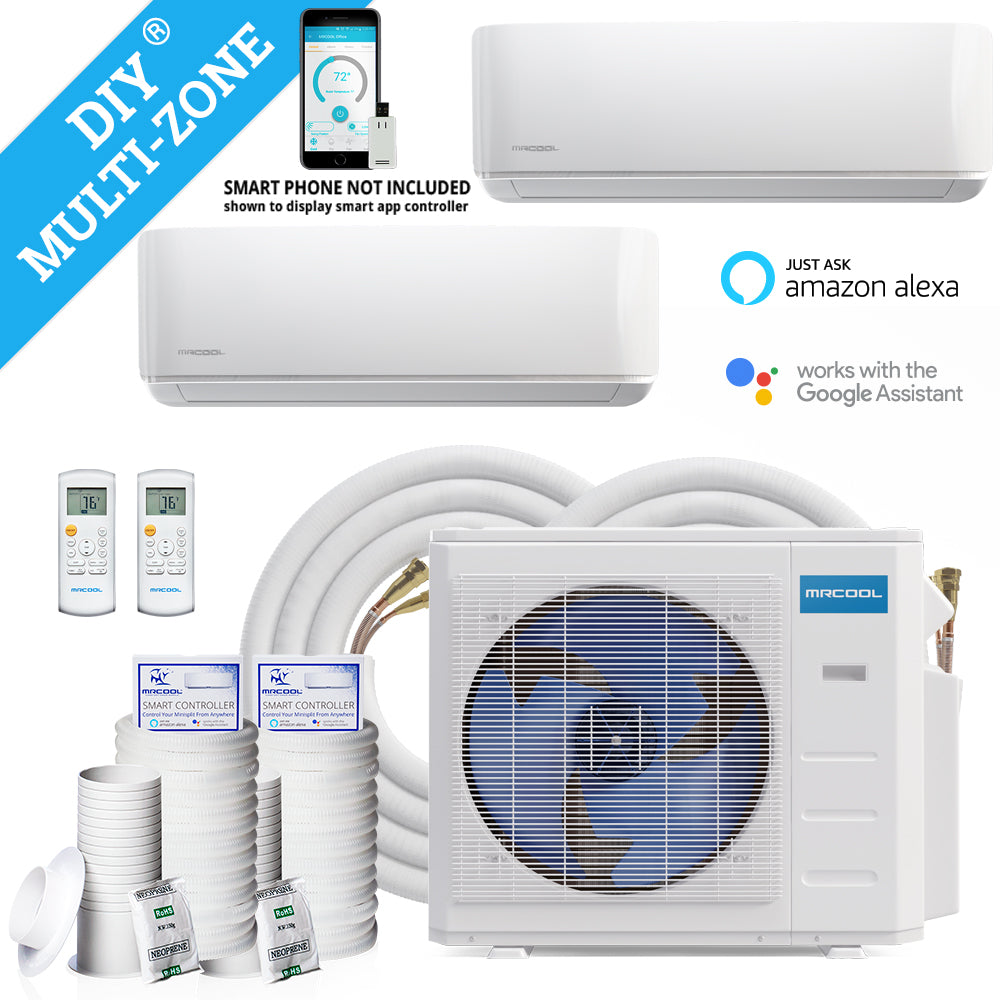 DIY 27,000 BTU 2 1/2 Ton 3-Zone Ductless Mini-Split Air Conditioner and Heat Pump Condenser - 230V/60Hz
