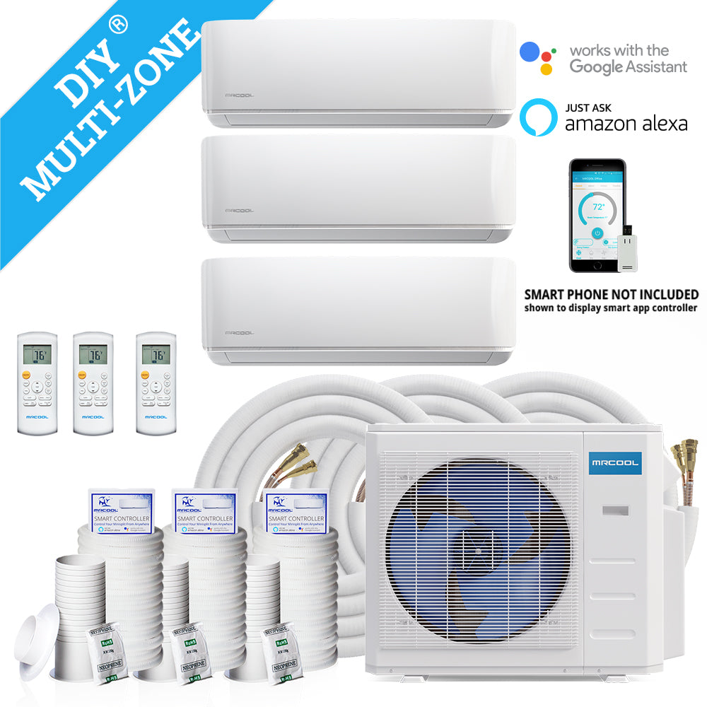 DIY 27,000 BTU 2 1/2 Ton 3-Zone Ductless Mini-Split Air Conditioner and Heat Pump Condenser - 230V/60Hz
