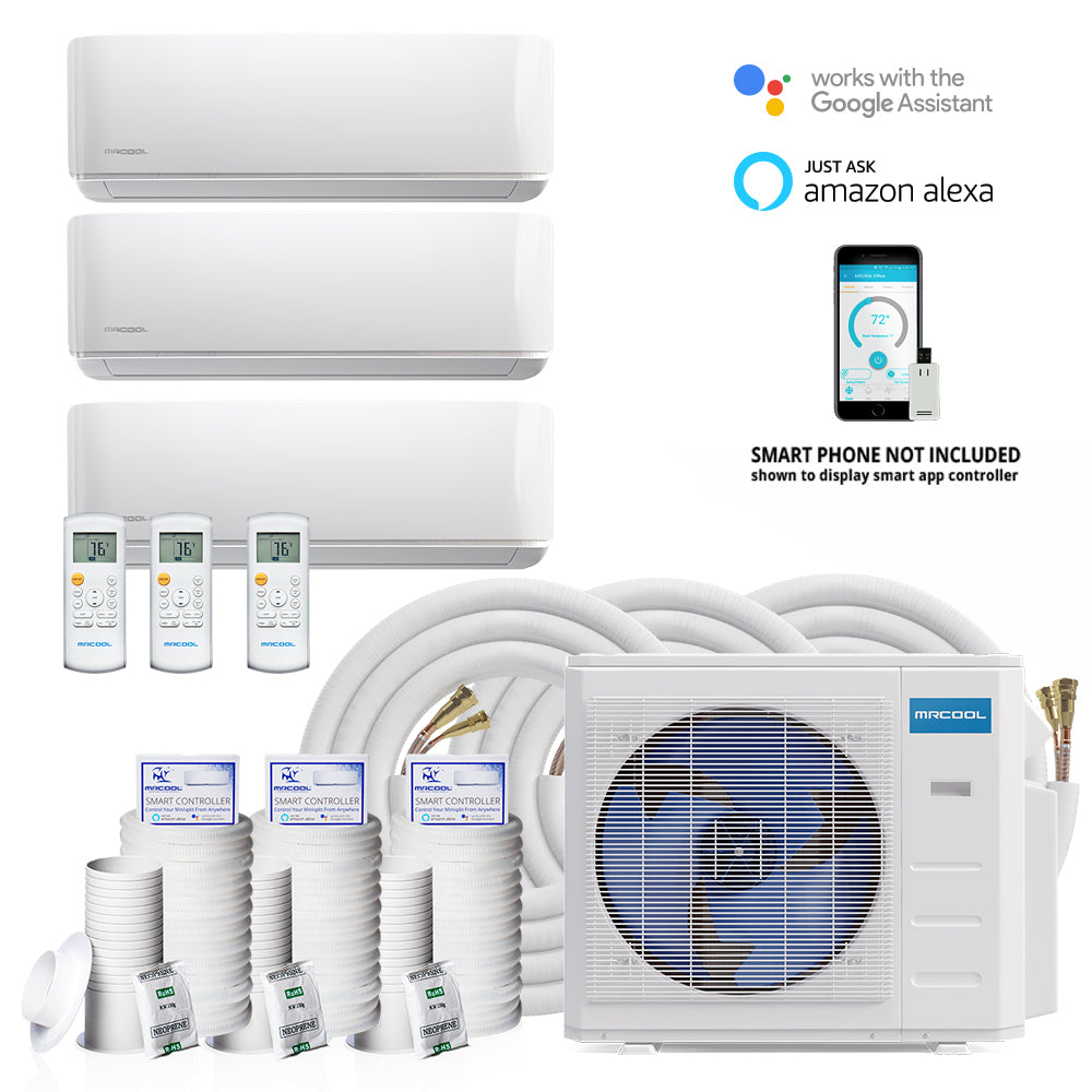 DIY 27,000 BTU 2 1/2 Ton 3-Zone Ductless Mini-Split Air Conditioner and Heat Pump Condenser - 230V/60Hz