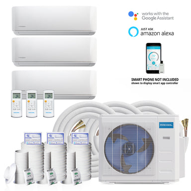 DIY 27,000 BTU 2 1/2 Ton 3-Zone Ductless Mini-Split Air Conditioner and Heat Pump Condenser - 230V/60Hz